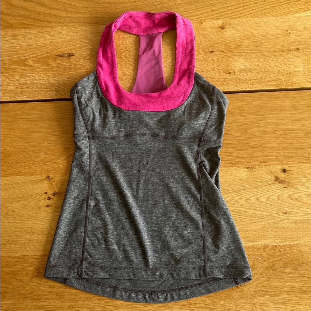 Lululemon Athletica Gray Tank Top with Pink Neckline